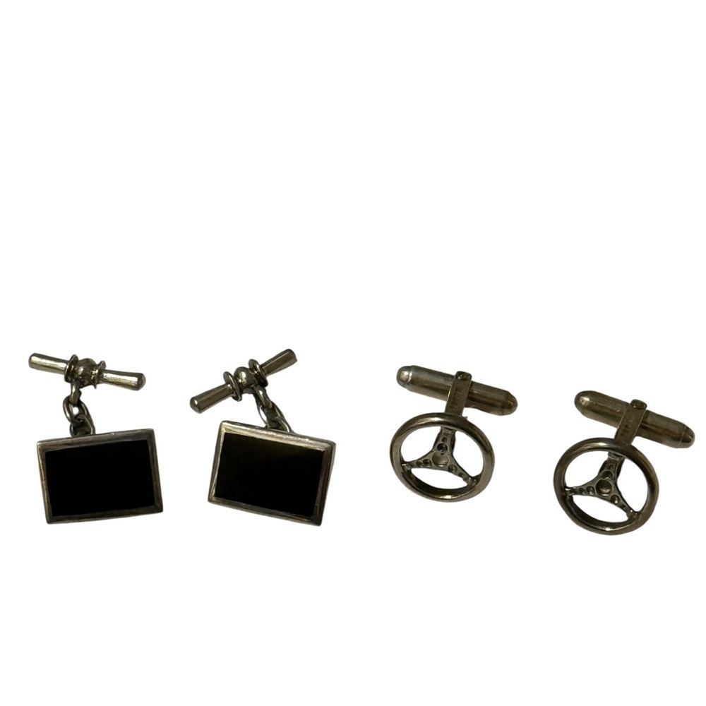 Two pairs of Elegant Black and Silver Cufflinks Set. Both is sliver ,925 stamps